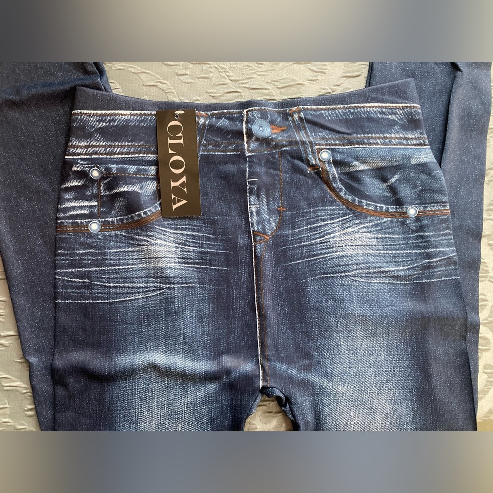 CLOYA | NWT Women’s Seamless Full Length Fleece Leggings Denim Fake Print - Picture 4 of 6